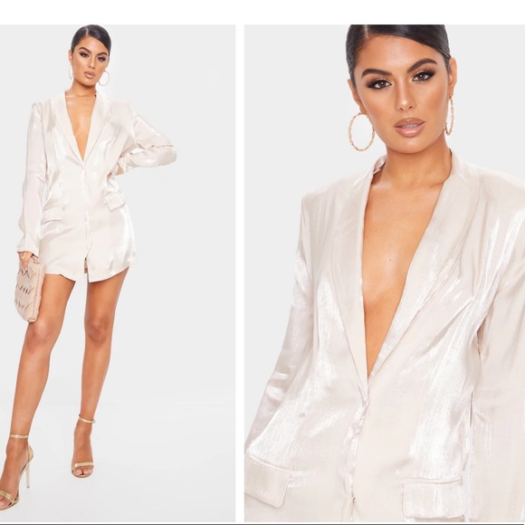 PrettyLittleThing Dresses & Skirts - PLT Nude Iridescent Long Sleeve Blazer Dress